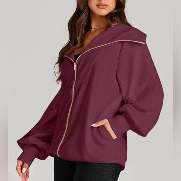 EFAN Women's Wine Color Oversized Full Zip Up Midweight Sweatshirt. Size: XL. - Picture 4 of 8